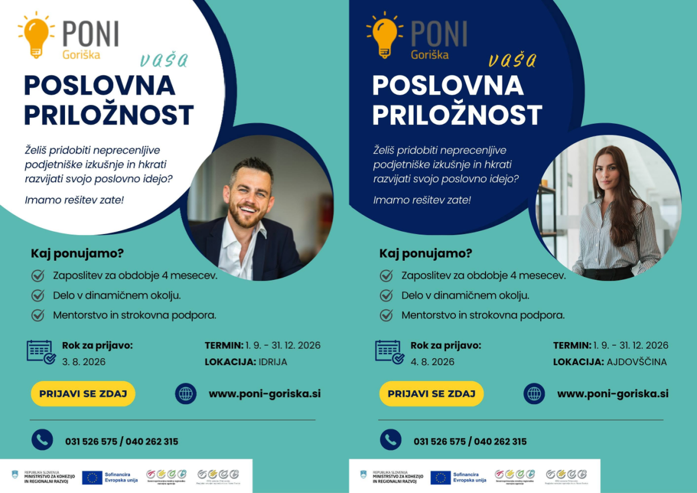8. javni razpis PONI Goriška: 8. skupina  - lokacija Idrija in 9. javni razpis PONI Goriška: 9. skupina - lokacija Ajdovščina
