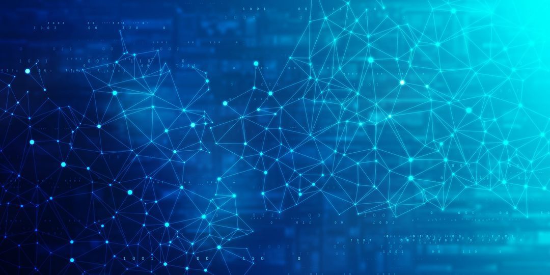 Fotografija z modrim ozadjem in svetlomodrimi pikami, katere so povezane med seboj.